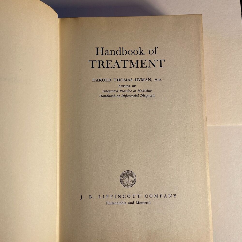 Handbook of Treatment-Harold Thomas Hyman 1955 Vintage